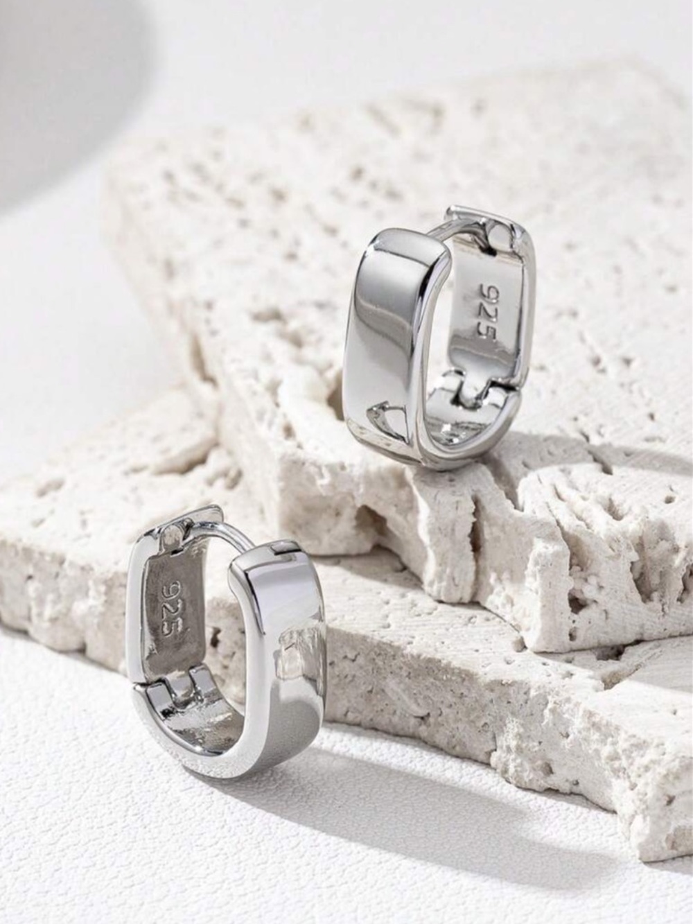 925 Sterling Silver Chunky Small Hoop Earrings - Picture 6 of 10